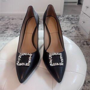 Elegant Black Women's Heels with Embellished Buckle